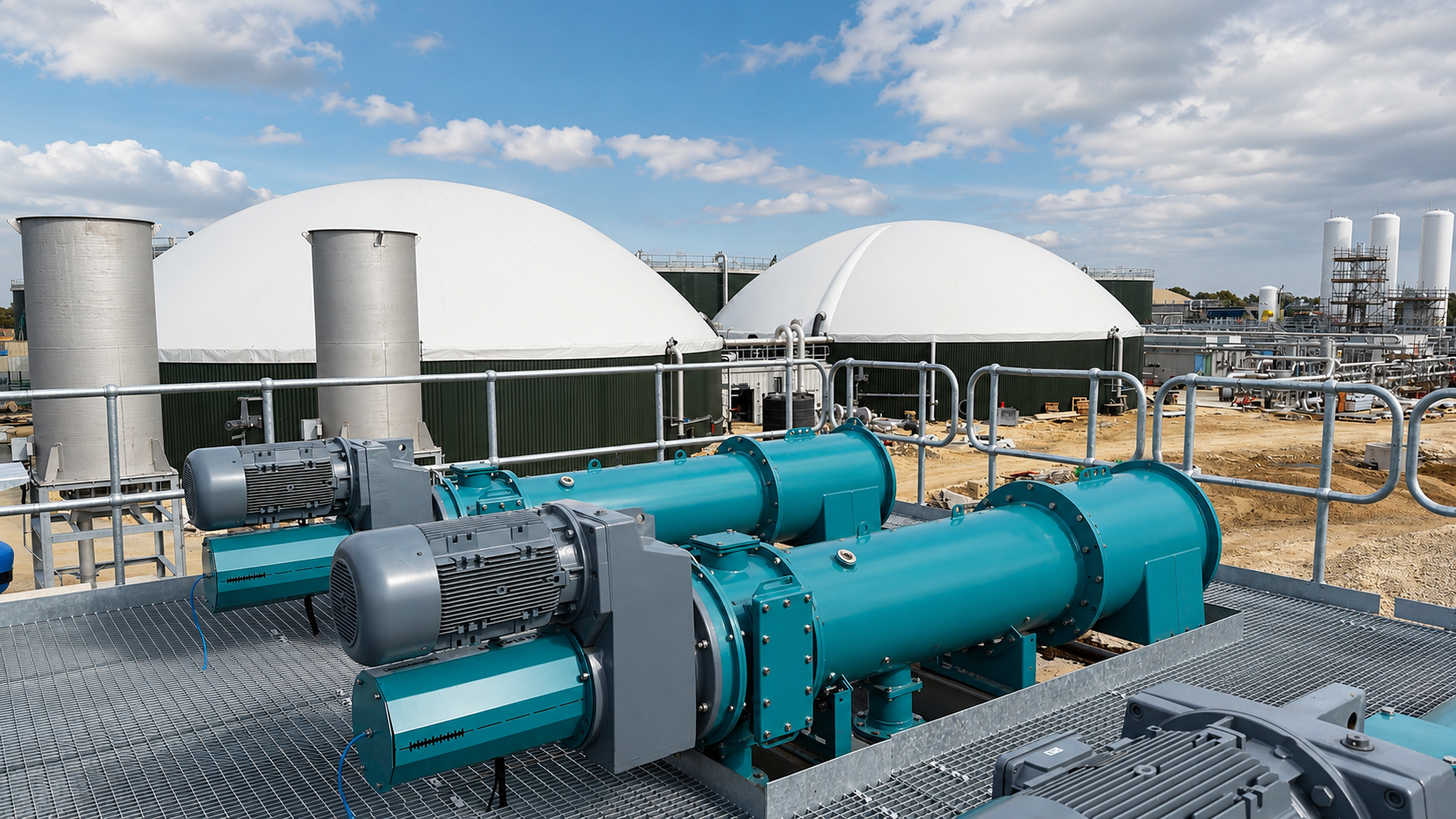 Biogas- und Biomethananlage mit technischer Anlagenumgebung